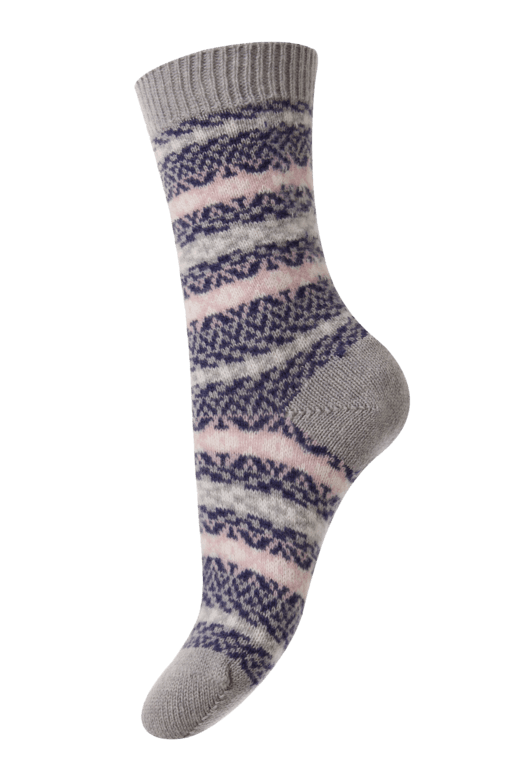 Pantherella Skye Fair Isle Cashmere Socks  - Light Grey 