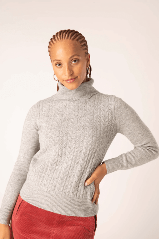 Mistral Cable Front Turtle Neck  - Light Grey