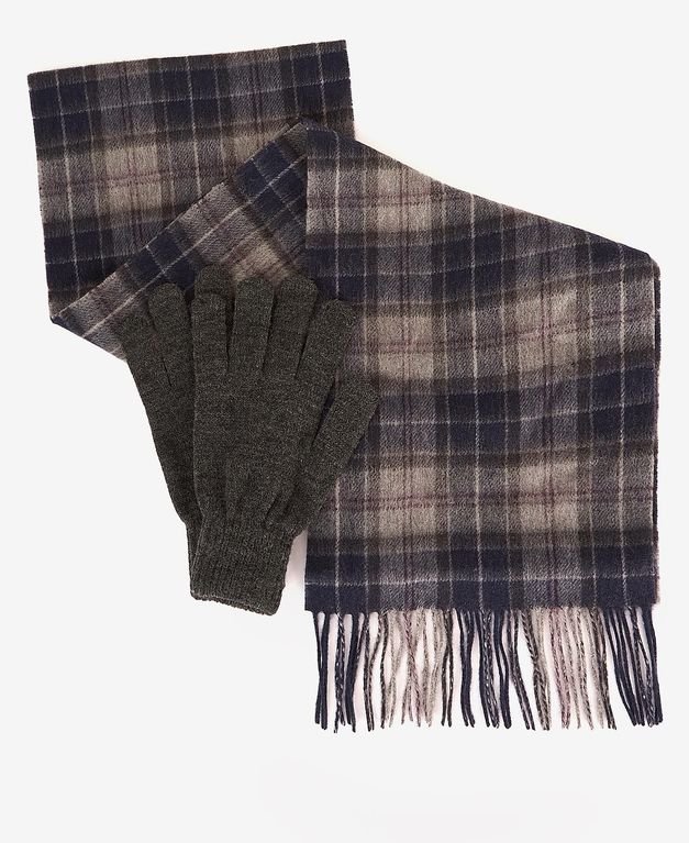 Barbour Tartan Scarf & Glove Set - Black Slate