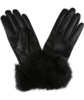 Barbour Fur Trim Leather Glove - Black Thumbnail